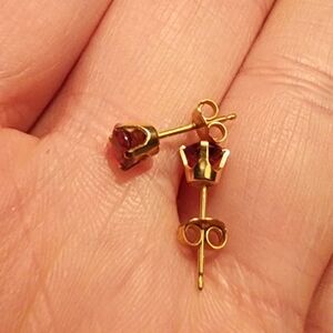 solid 14kt gold studs Garnet/ Ruby stone  earrings